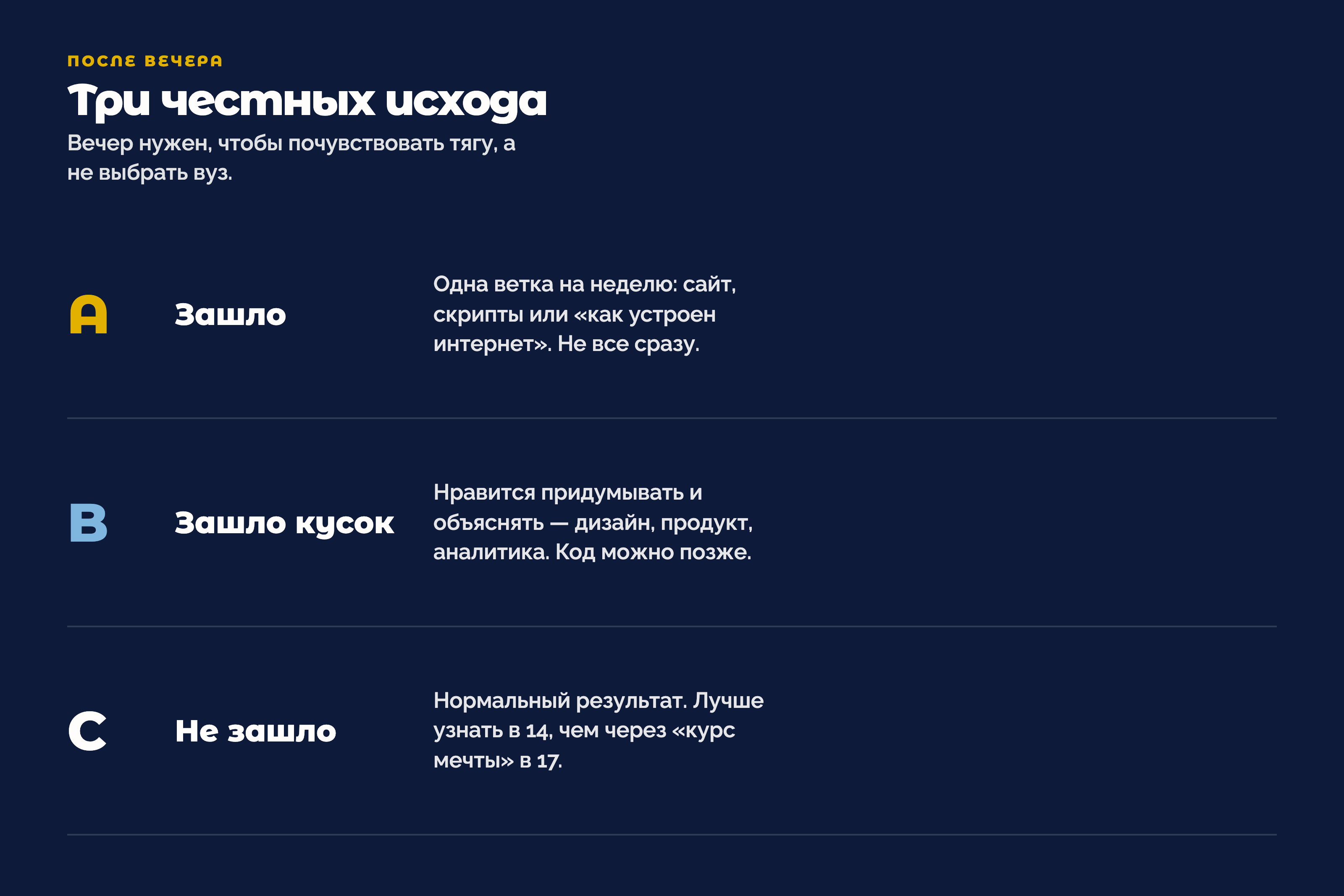 Три исхода после вечера